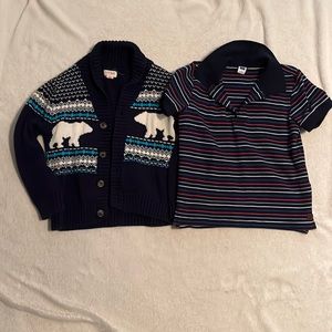 Janie and Jack short sleeved polo shirt and Cat and Jack button down sweater